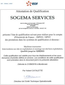 certification EDF Prestataire Hydraulique du Parc Nucléaire.