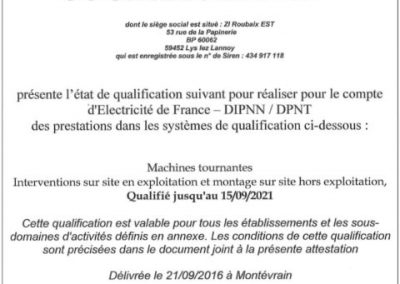 certification EDF Prestataire Hydraulique du Parc Nucléaire.