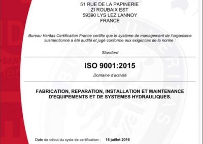 certification ISO 9001 (pour nos sites de Lys Lez Lannoy et Leffrinckoucke)